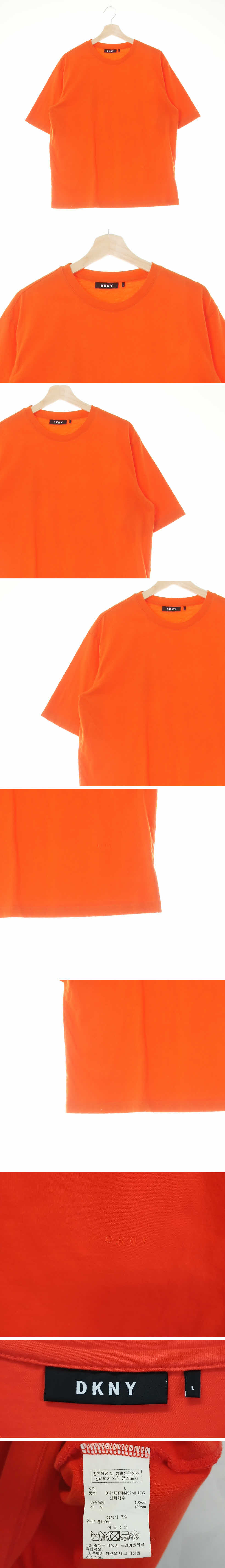 dkny 다크오렌지 면 밑단자수라운드넥반팔티셔츠