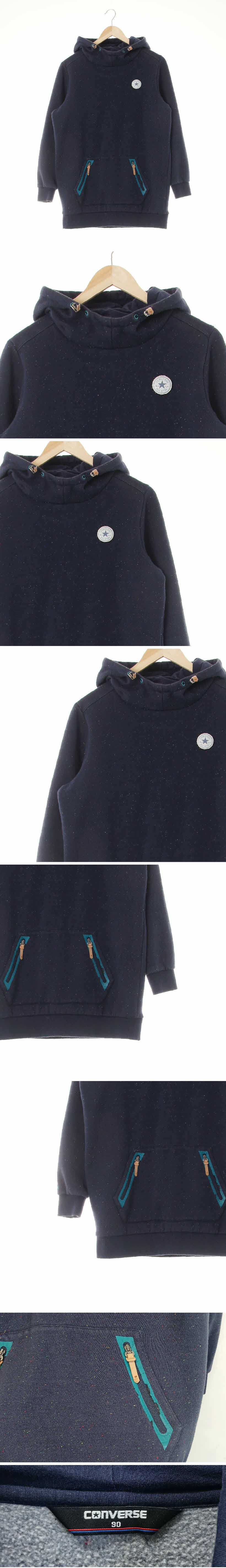 컨버스 네이비 면혼방 패치로고하이넥후드티