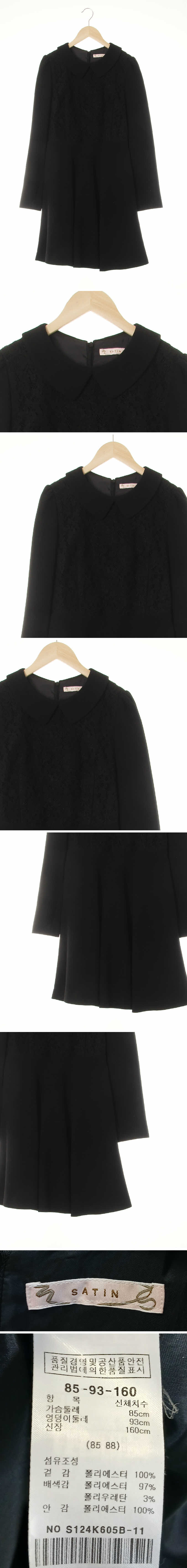 satin 블랙 플라워자수배색카라원피스