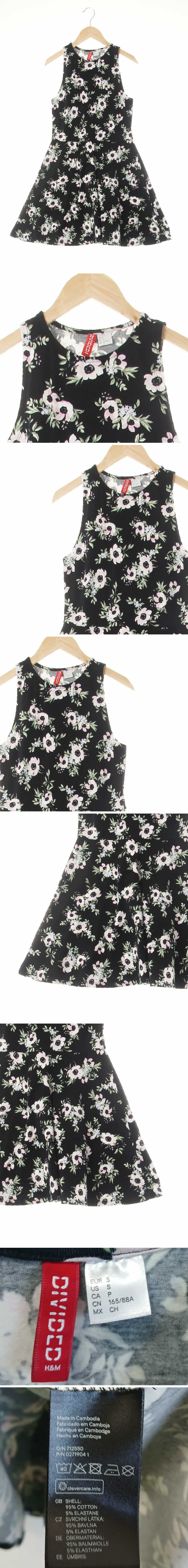 h&m 민소매라운드넥원피스 h&m 블랙핑크도그우드 플로럴패턴 면혼방 민소매라운드넥원피스