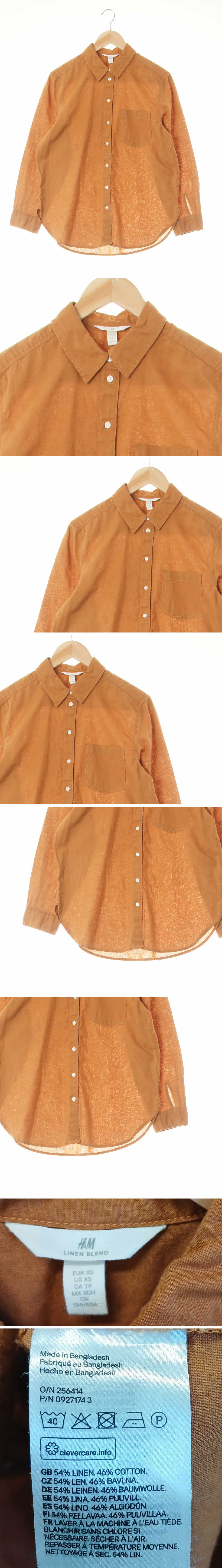 h&m 수단브라운 린넨혼방 싱글포켓베이직셔츠