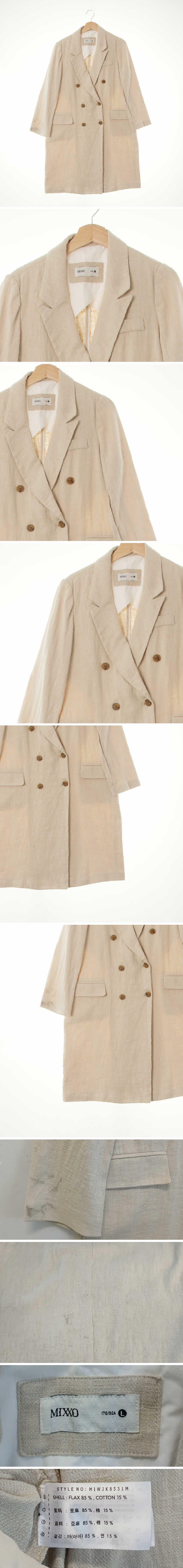 mixxo 오버핏피크드라펠롱더블재킷 mixxo 라이트베이지 린넨혼방 오버핏피크드라펠롱더블재킷