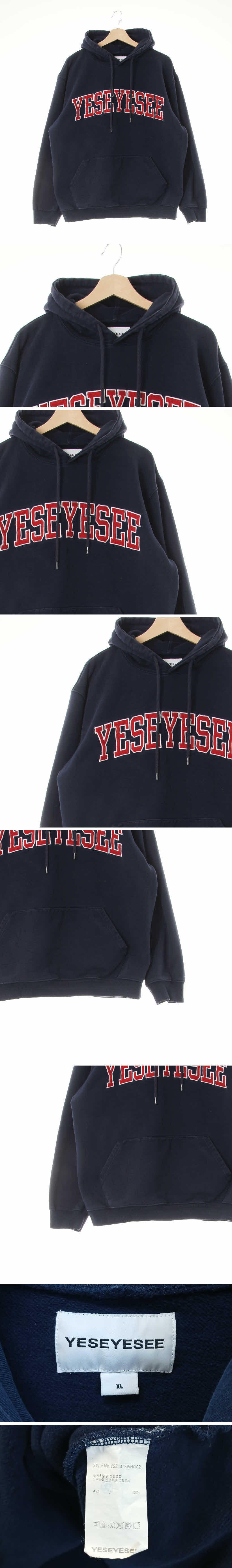 yeseyesee 볼드자수레터링루즈후드티 yeseyesee 네이비 면 볼드자수레터링루즈후드티