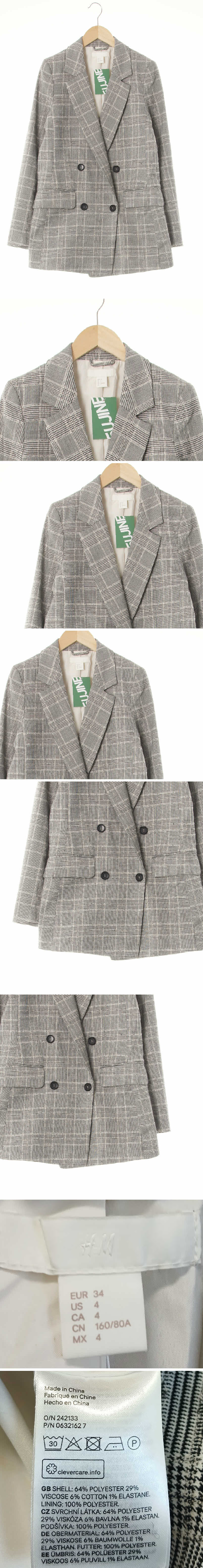h&m 더블버튼테일러미디자켓 h&m 그레이 체크 면혼방 더블버튼테일러미디자켓