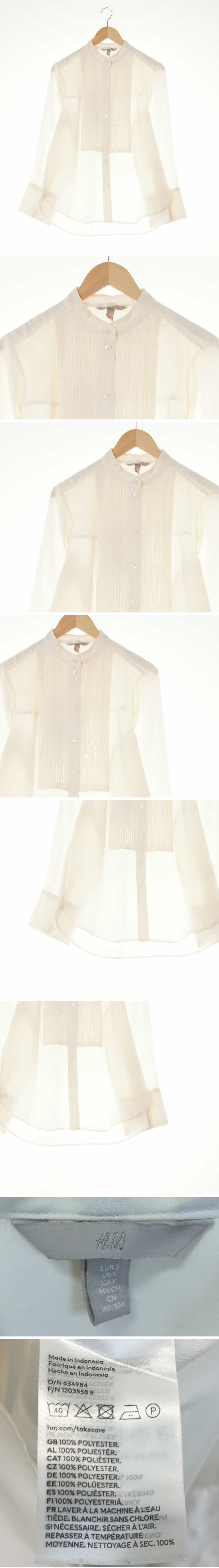 h&m 라이트아이보리 시스루 핀턱디테일헨리넥블라우스