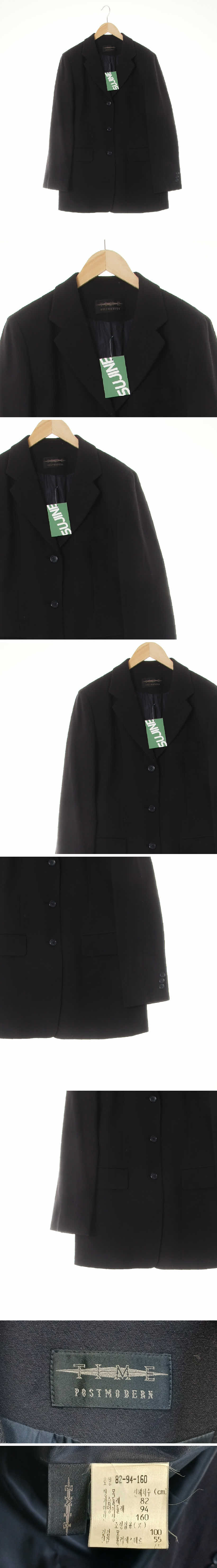 타임 쓰리버튼패디드롱블레이저 타임 다크네이비 울 쓰리버튼패디드롱블레이저