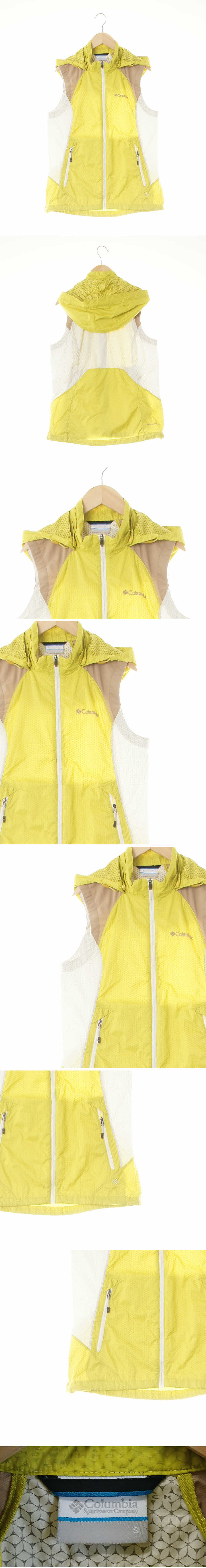 콜롬비아 투톤슬림후드바람막이베스트 콜롬비아 라이트올리브베이지 입체정사각패턴 투톤슬림후드바람막이베스트