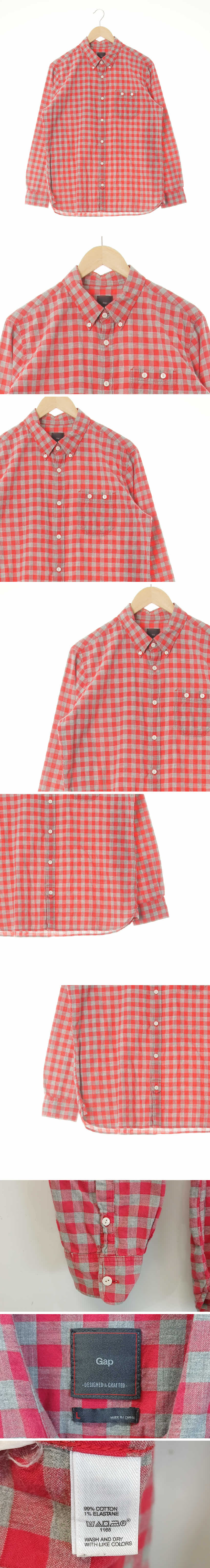 gap 인버티드포켓대비셔츠 gap 레드그레이 체크 면혼방 인버티드포켓대비셔츠