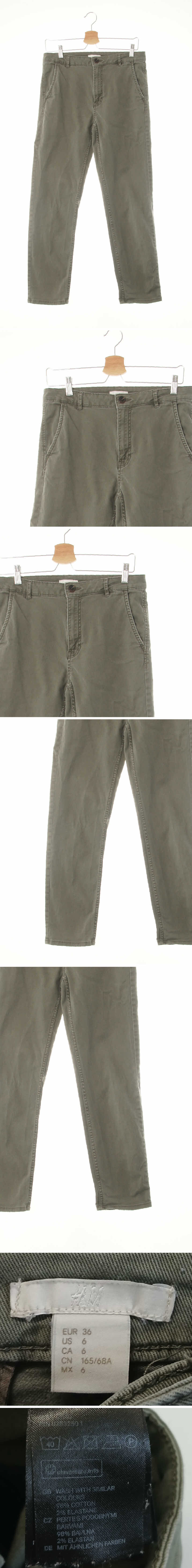 h&m 오일그린 면혼방 워싱빈티지스키니팬츠