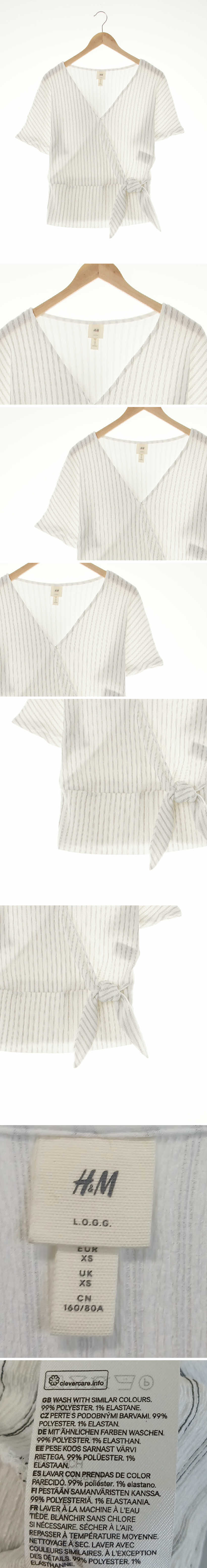 h&m 브이넥랩타이블라우스 h&m 화이트블랙 삼중스트라이프 브이넥랩타이블라우스