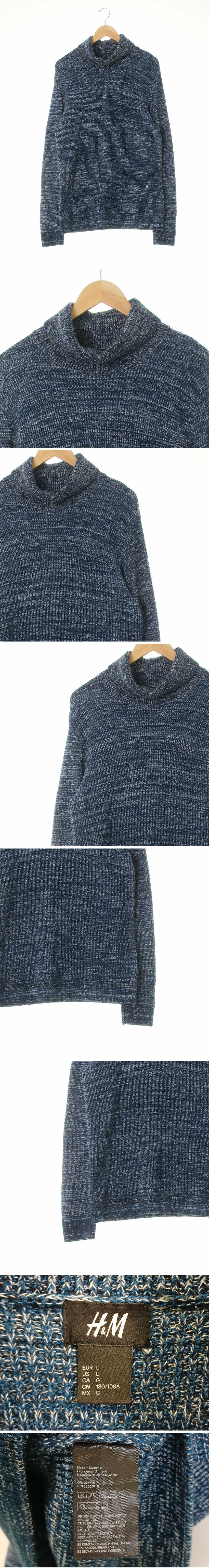 h&m 터틀넥보카시롱니트 h&m 블루네이비 면혼방 터틀넥보카시롱니트