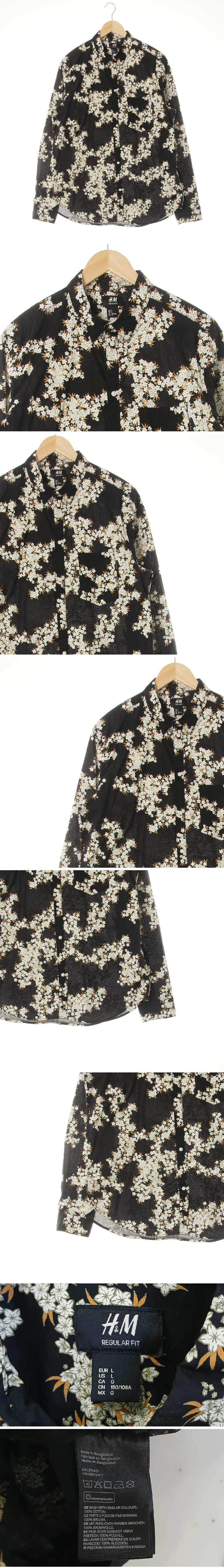 h&m 오각포켓플라워셔츠 h&m 블랙 잔꽃패턴 면 오각포켓플라워셔츠