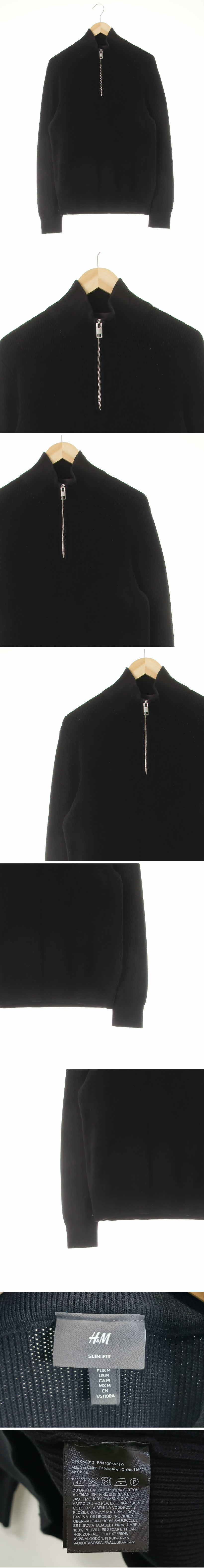 h&m 하이넥반집업골지니트 h&m 블랙 면 하이넥반집업골지니트