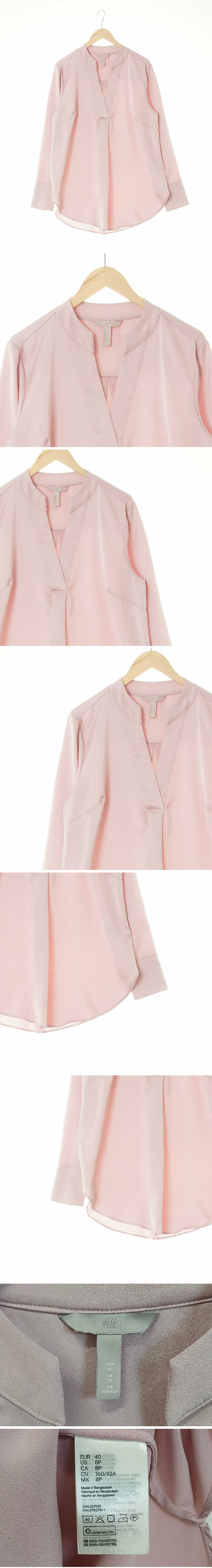 h&m 슬릿넥오버핏실키블라우스 h&m 페일라일락핑크 슬릿넥오버핏실키블라우스