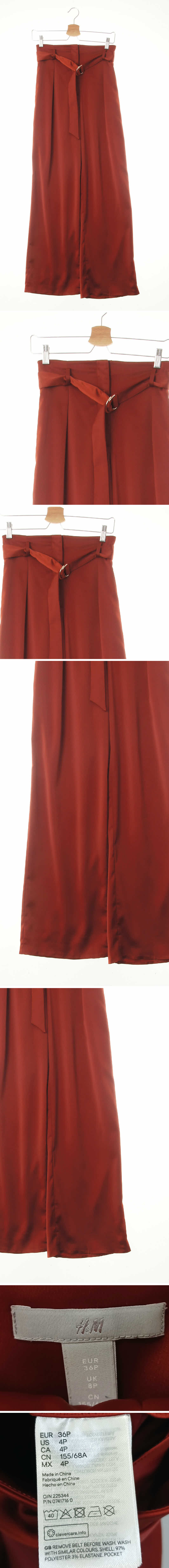 h&m 파이어드브릭레드 벨티드실키핀턱슬랙스