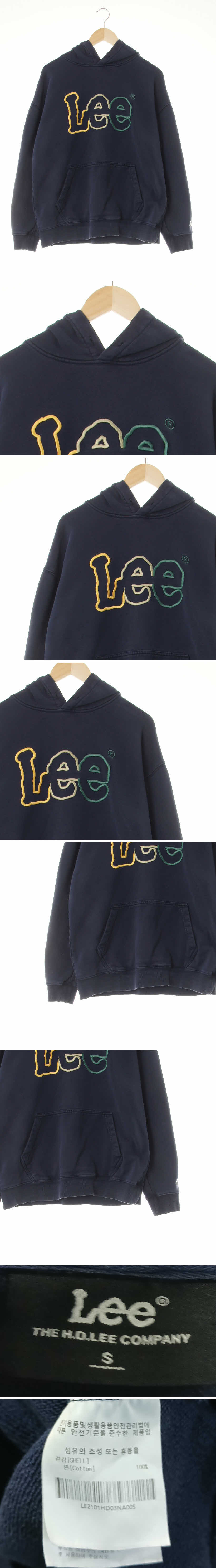 Lee 아웃라인멀티컬러로고후드티 Lee 페일네이비 면 아웃라인멀티컬러로고후드티