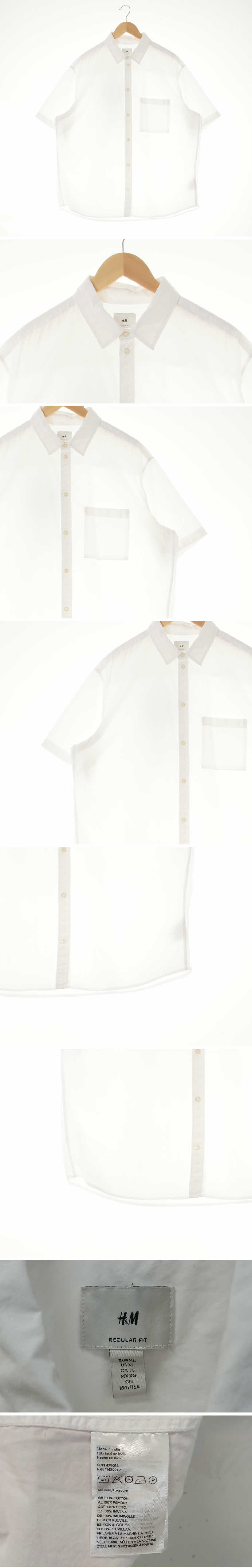 h&m 화이트 면 사각포켓박시반팔셔츠