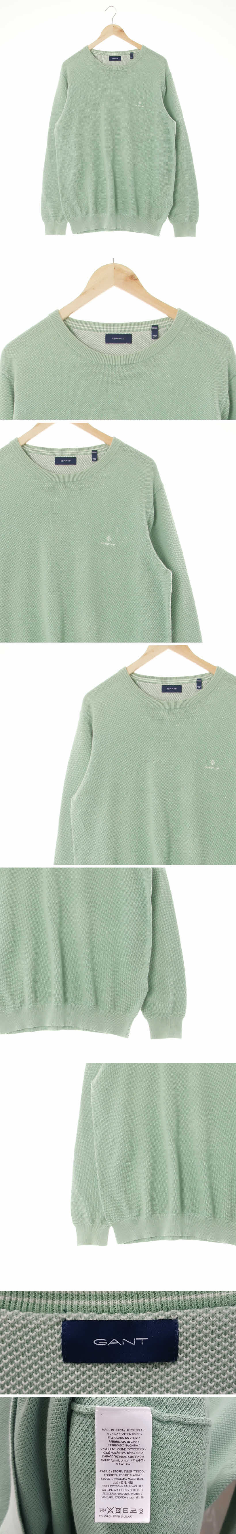 gant 자수로고스몰와플루즈니트 gant 인디그린 면 자수로고스몰와플루즈니트