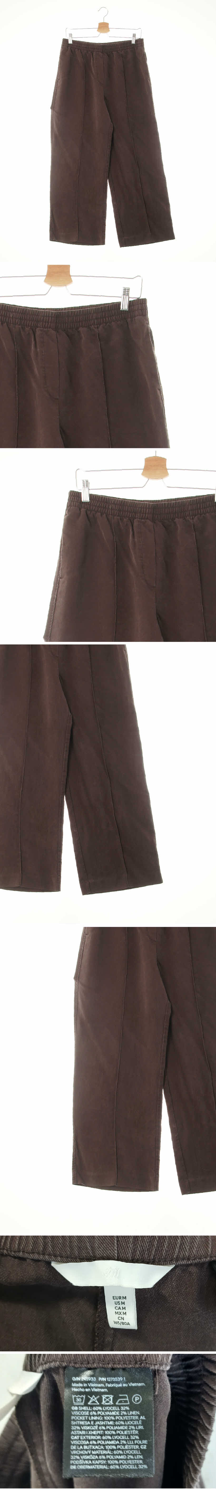 h&m 브라운 린넨혼방 와이드핏센터핀턱팬츠