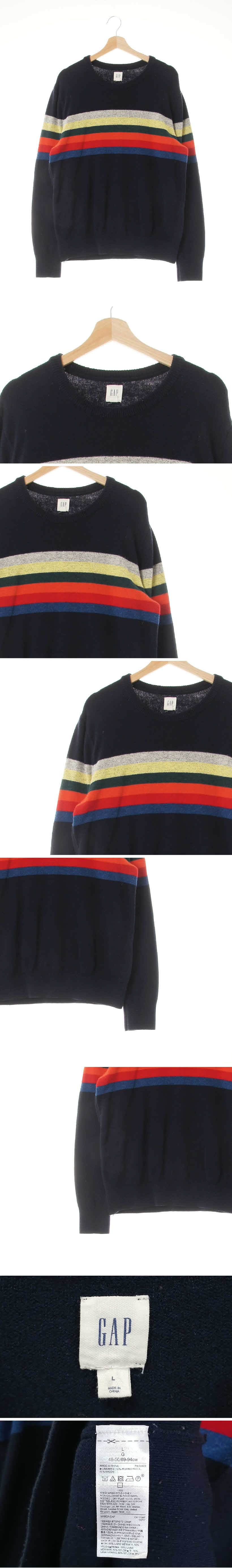gap 무지개라인라운드니트 gap 네이비 스트라이프 울혼방 무지개라인라운드니트