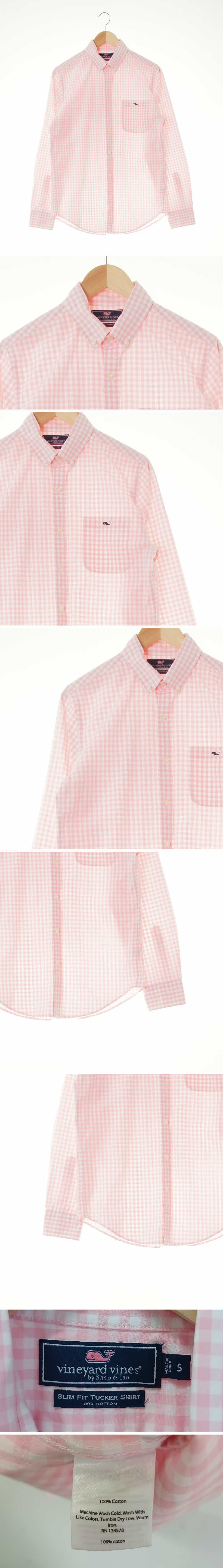 vineyardvines 고래자수포켓긴팔셔츠 vineyardvines 핑크 체크 면 고래자수포켓긴팔셔츠