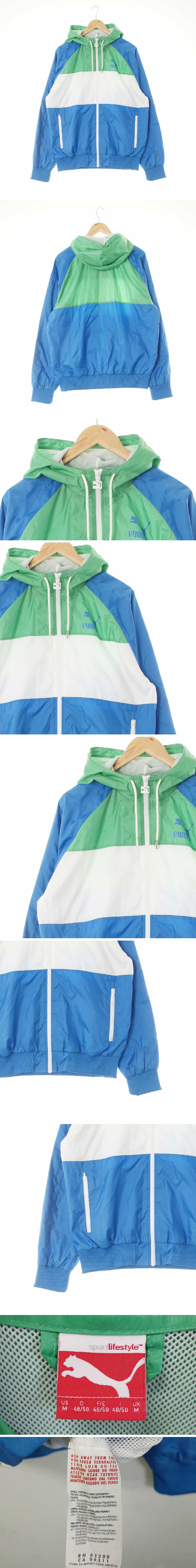 퓨마 라이트블루그린 프린팅 나그랑배색로고후드바람막이