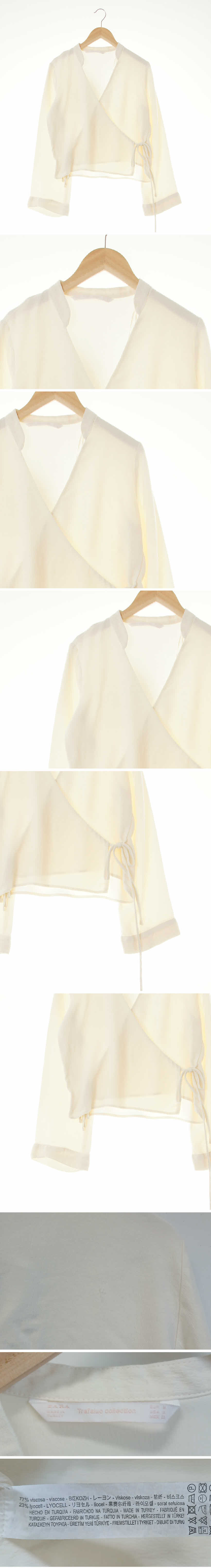 자라 스트링랩와이드소매블라우스 자라 아이보리 스트링랩와이드소매블라우스
