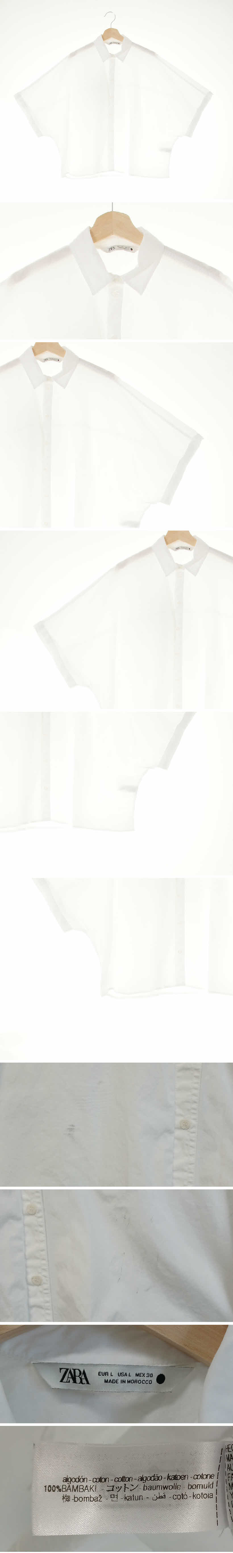 자라 롤업숏슬리브박시셔츠 자라 화이트 면 롤업숏슬리브박시셔츠