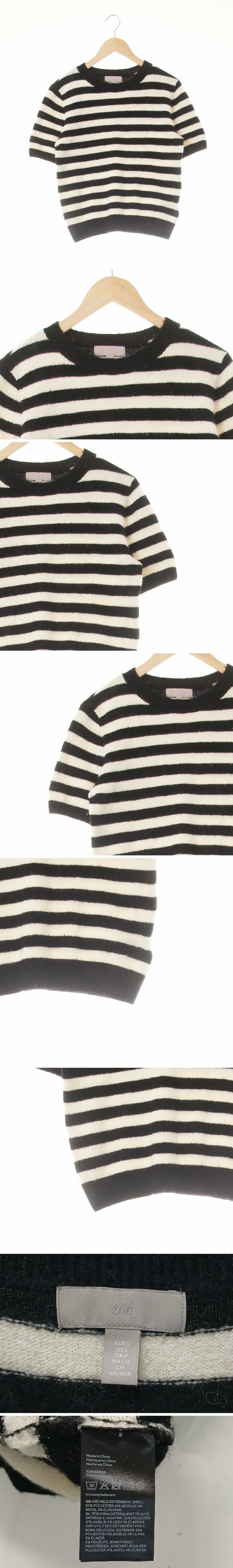 h&m 라운드넥도톰반팔니트 h&m 블랙아이보리 스트라이프 라운드넥도톰반팔니트