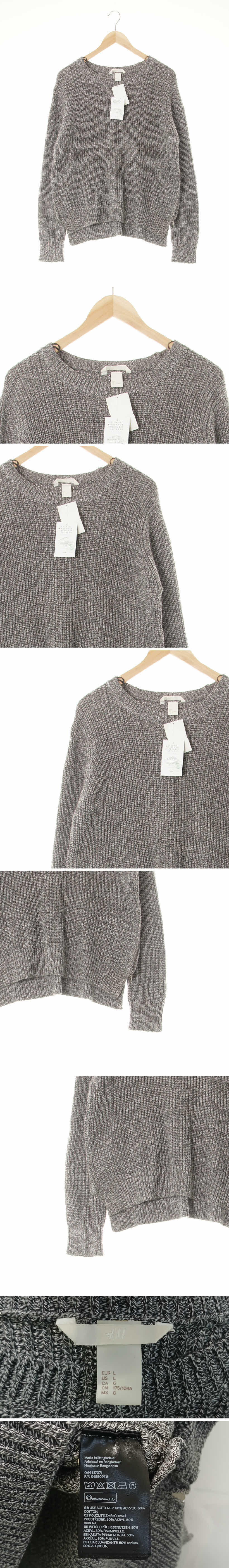 h&m 보카시골지슬릿스웨터 h&m 다크그레이 면혼방 보카시골지슬릿스웨터