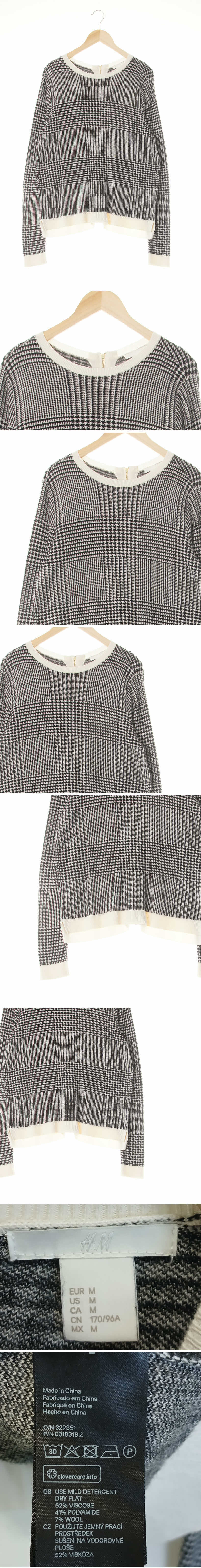 h&m 배색스웨터 h&m 블랙 체크 울혼방 배색스웨터