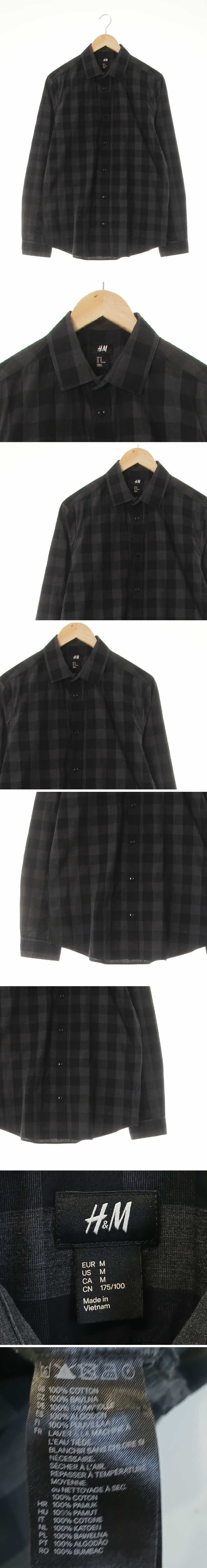 h&m 긴팔셔츠 h&m 다크멜란지그레이젯블랙 체크 면 긴팔셔츠