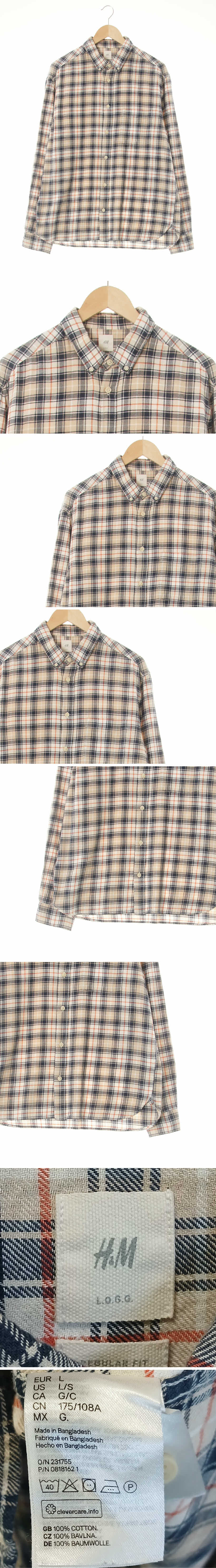 h&m 하버미스트베이지네이비 체크 면 긴팔셔츠