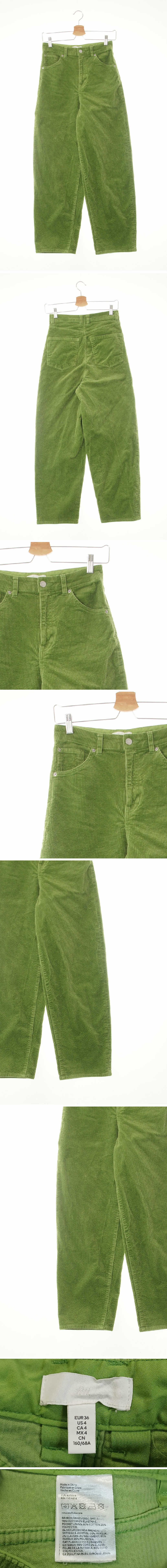 h&m 연두 골덴 커브라인리브드팬츠