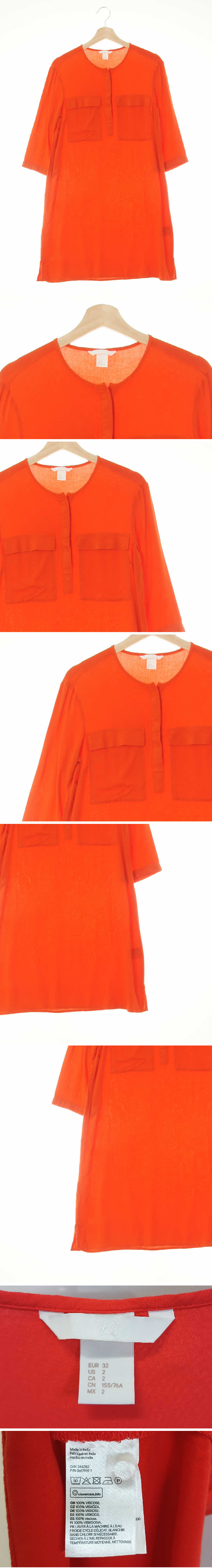 h&m 플랩포켓8부슬리브원피스 h&m 다홍색 플랩포켓8부슬리브원피스