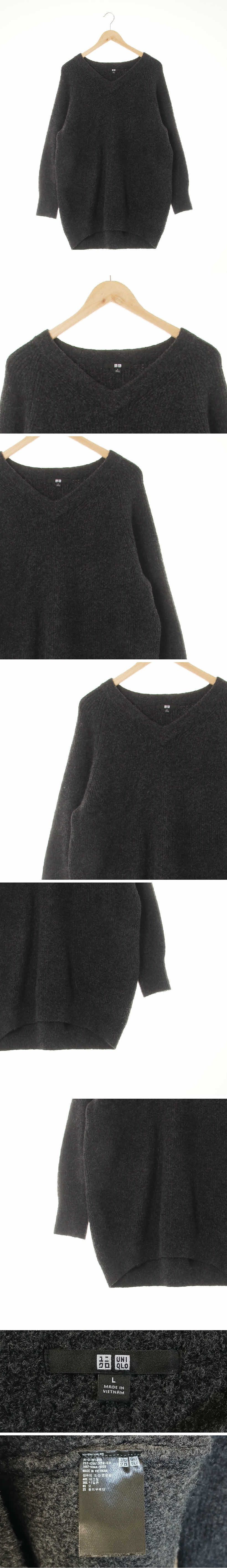 유니클로 레글런골지박시니트 유니클로 다크차콜 울혼방 레글런골지박시니트