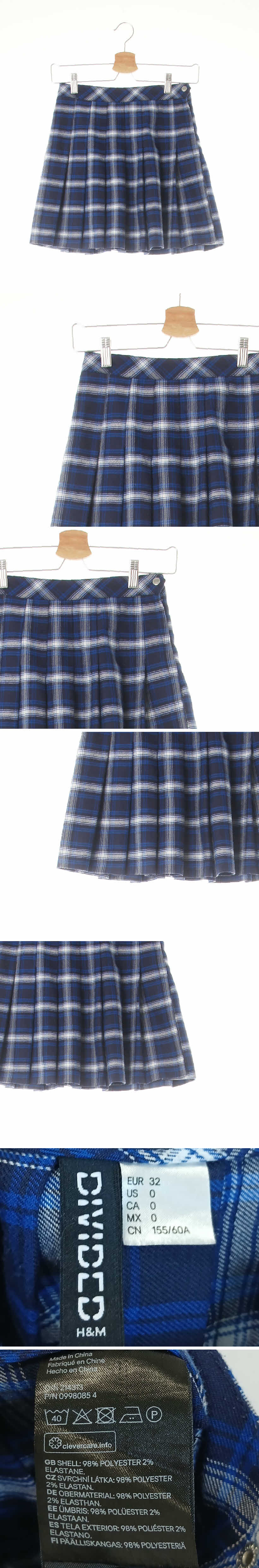 h&m 와이드플리츠미니스커트 h&m 일렉트릭네이비블루 체크 와이드플리츠미니스커트