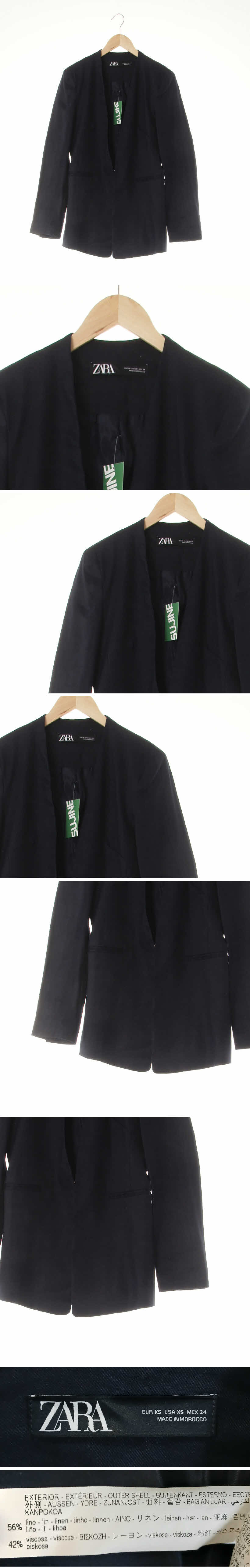 자라 노카라미디블레이저 자라 네이비 린넨혼방 노카라미디블레이저