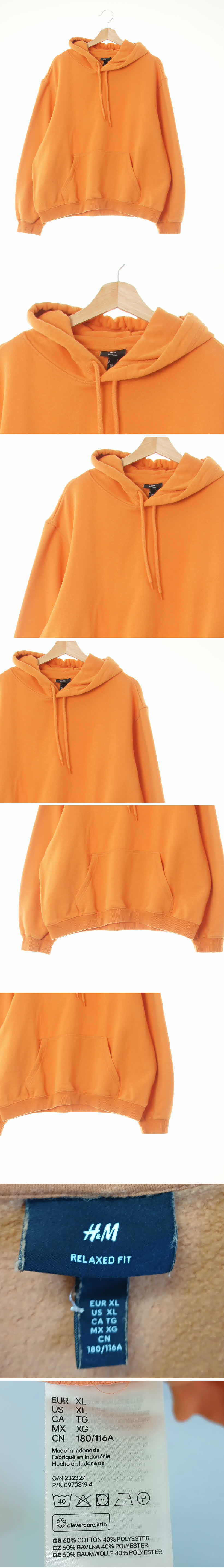 h&m 드롭숄더캥거루포켓후드티 h&m 브릭오렌지 면혼방 드롭숄더캥거루포켓후드티