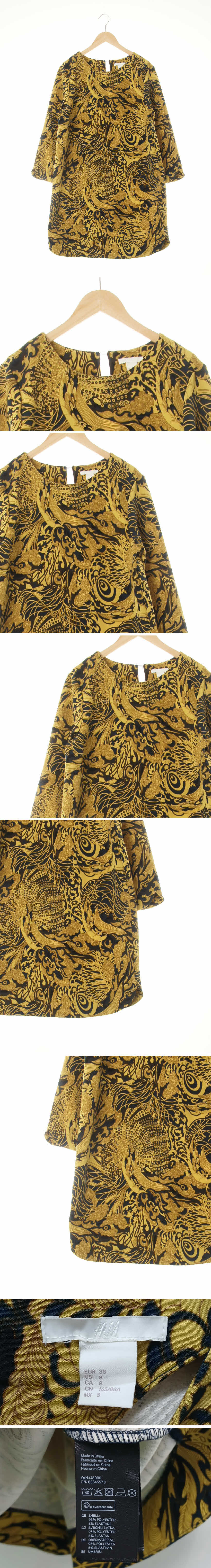 h&m 9부슬리브스트레치원피스 h&m 다크옐로우네이비 라인문양패턴 9부슬리브스트레치원피스