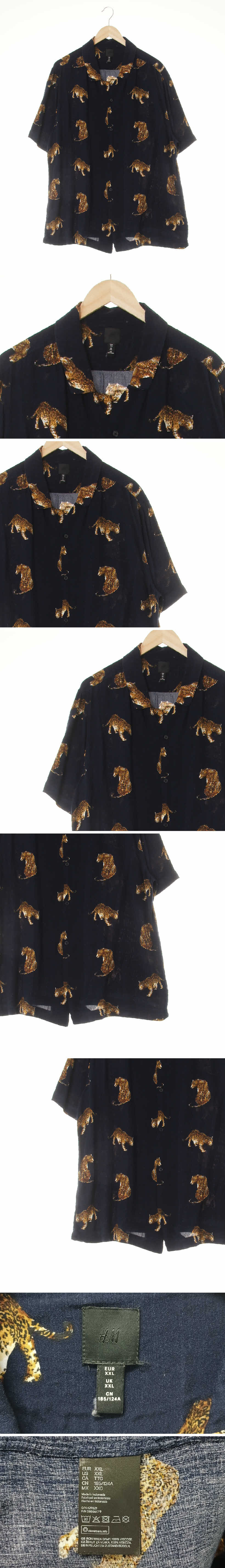 h&m 네이비 표범패턴 숏슬리브스키퍼셔츠