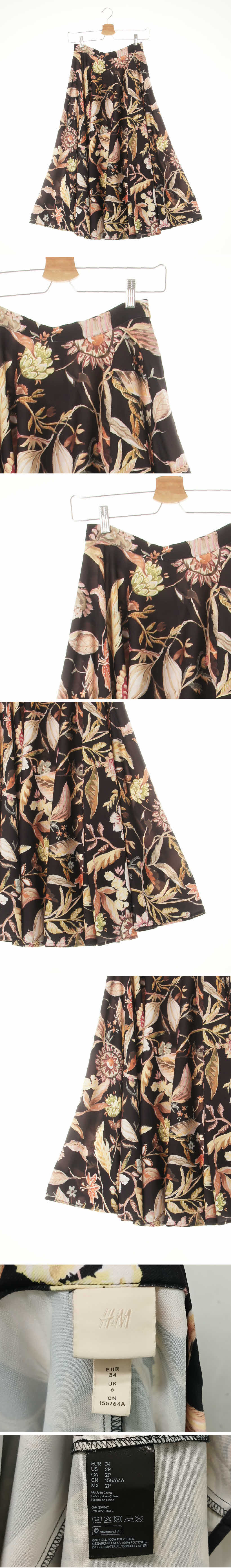 h&m 블랙 빅플로럴패턴 울트라플레어글로시스커트