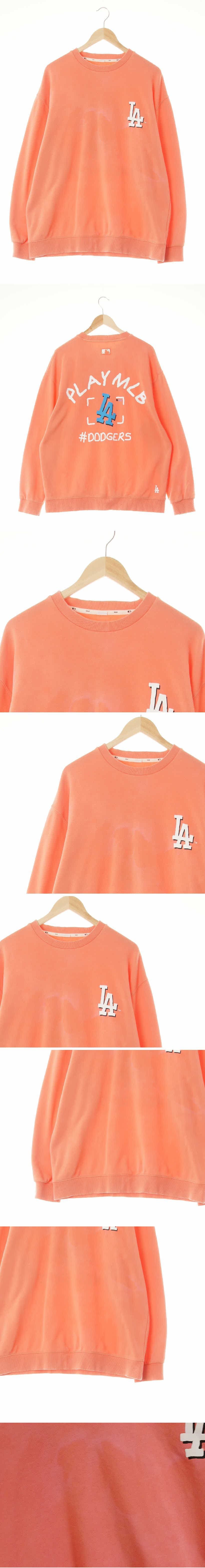 MLB LA라운드라이트맨투맨 MLB 살몬로즈코랄 면혼방 LA라운드라이트맨투맨