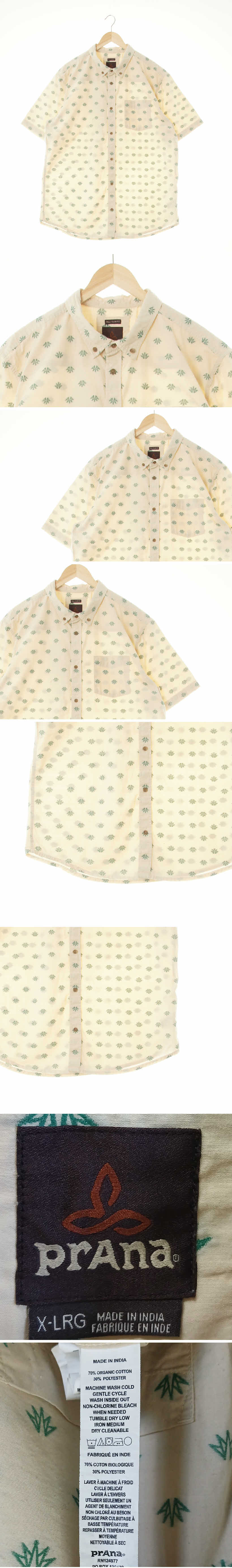 prana 싱글포켓반팔셔츠 prana 베이지브룩그린 미니보태니컬패턴 면혼방 싱글포켓반팔셔츠