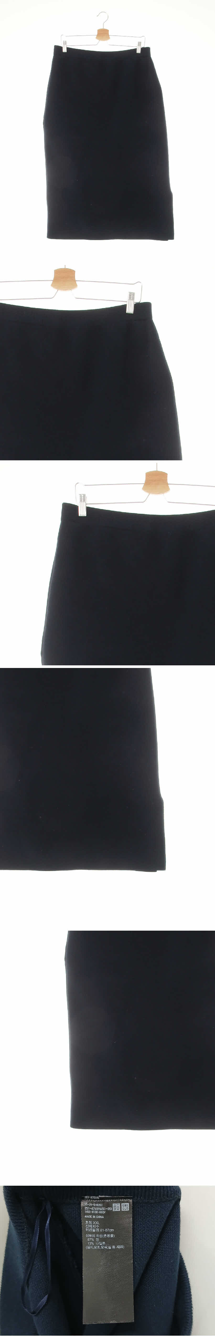 유니클로 네이비 면혼방 사이드원슬릿니트스커트