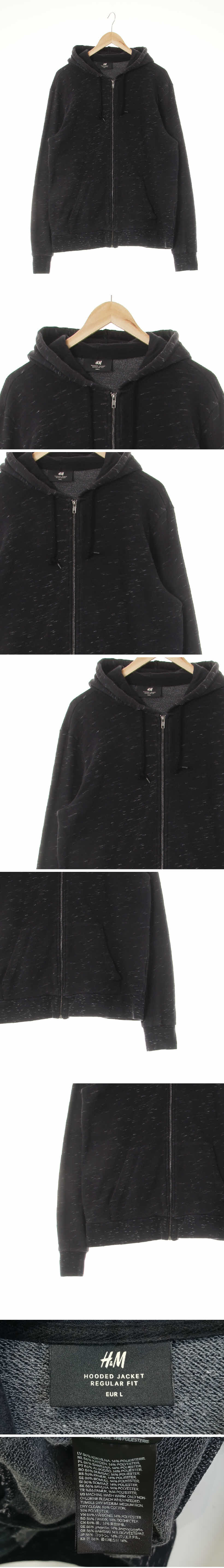 h&m 아웃포켓후드집업 h&m 다크차콜 브러쉬사선패턴 면혼방 아웃포켓후드집업