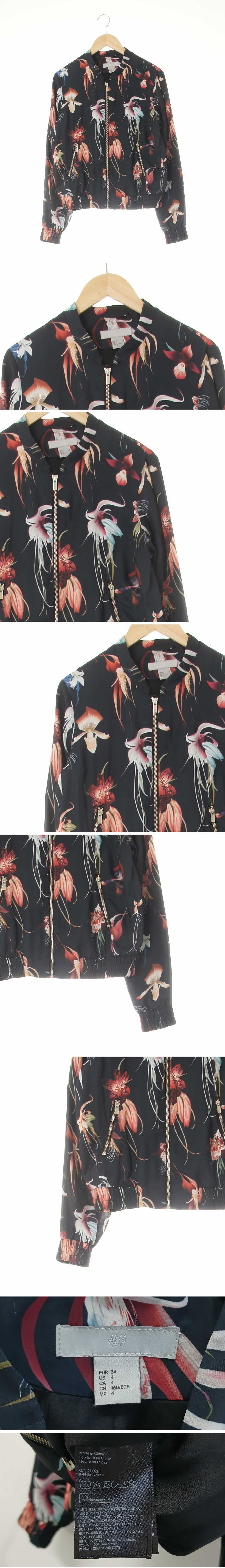 h&m 실키라이트집업 h&m 블랙 플라워패턴 실키라이트집업