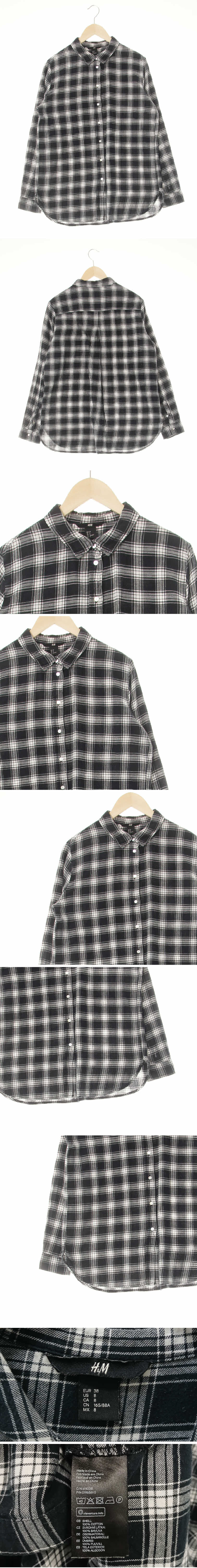 h&m 블랙 체크 면 자개버튼거즈셔츠