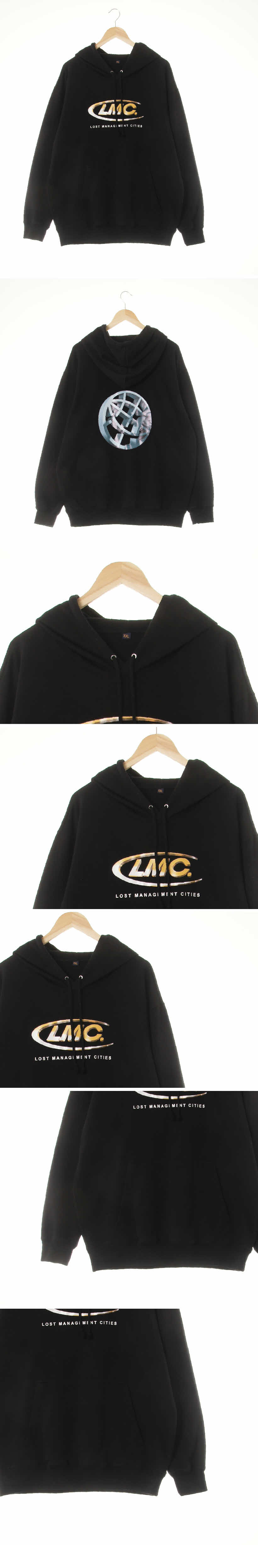 lmc 드롭숄더포켓후드티 lmc 블랙 프린팅 면혼방 드롭숄더포켓후드티