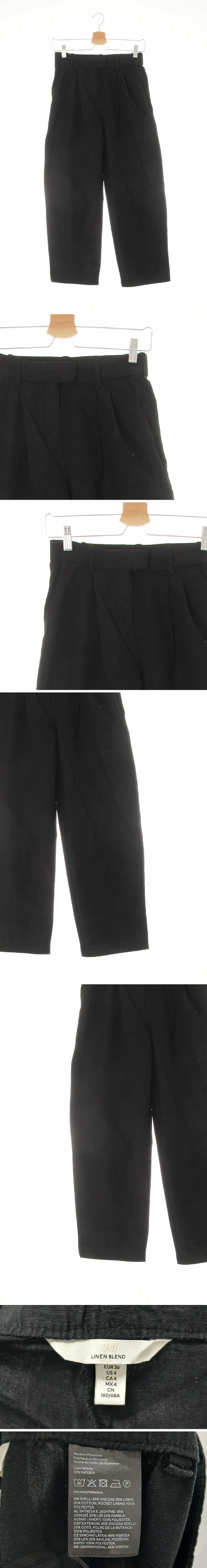 h&m 세미배기투턱팬츠 h&m 블랙 린넨혼방 세미배기투턱팬츠